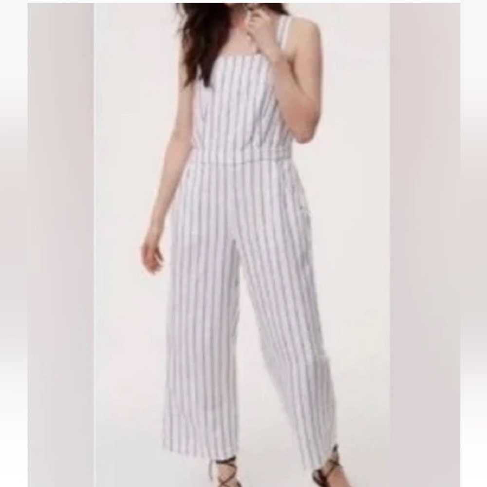 LOFT Striped Jumpsuit in White and Blue